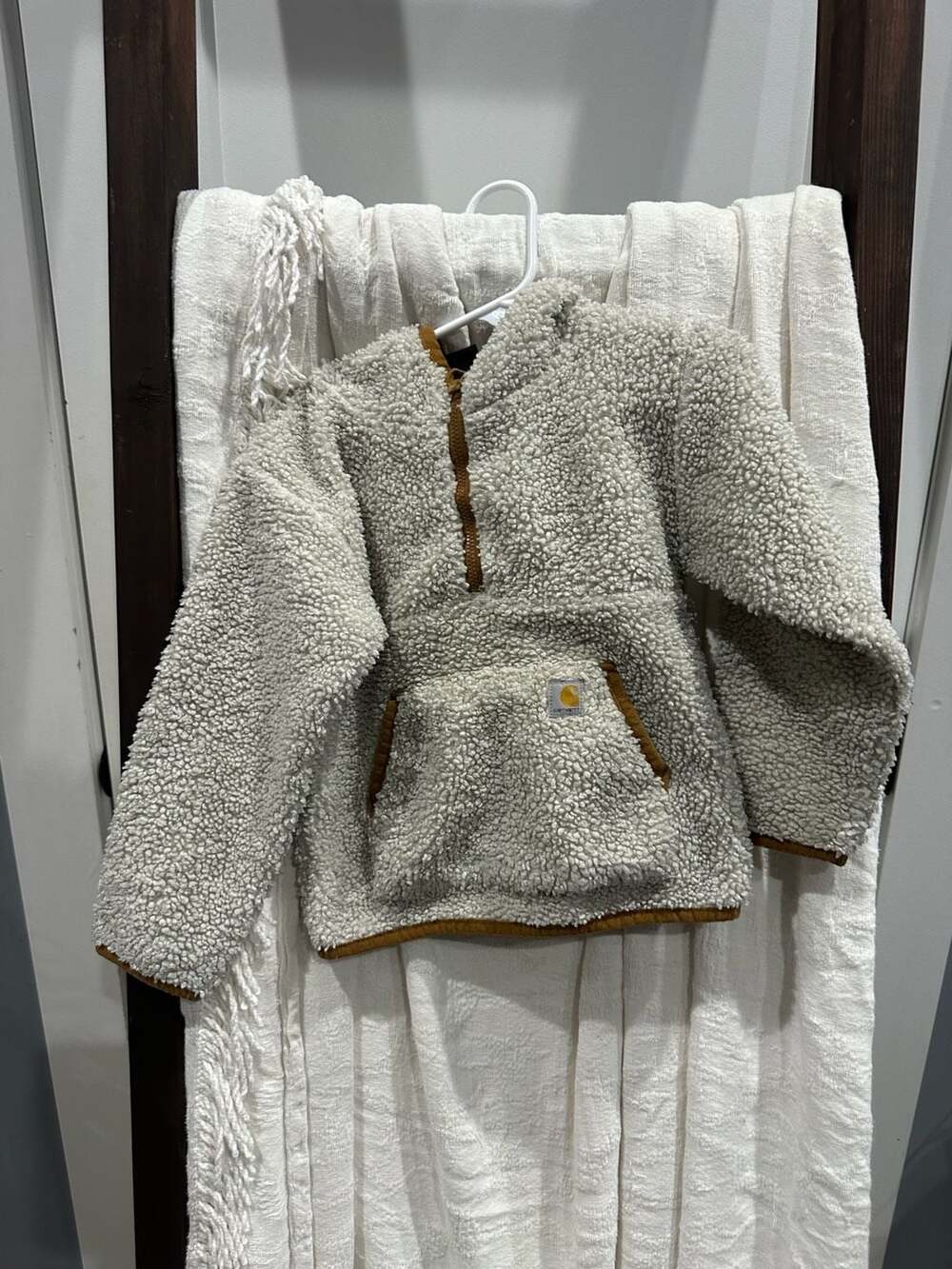 Carhartt Sherpa Fleece Pullover Hoodie Size 3T Beige Half-Zip